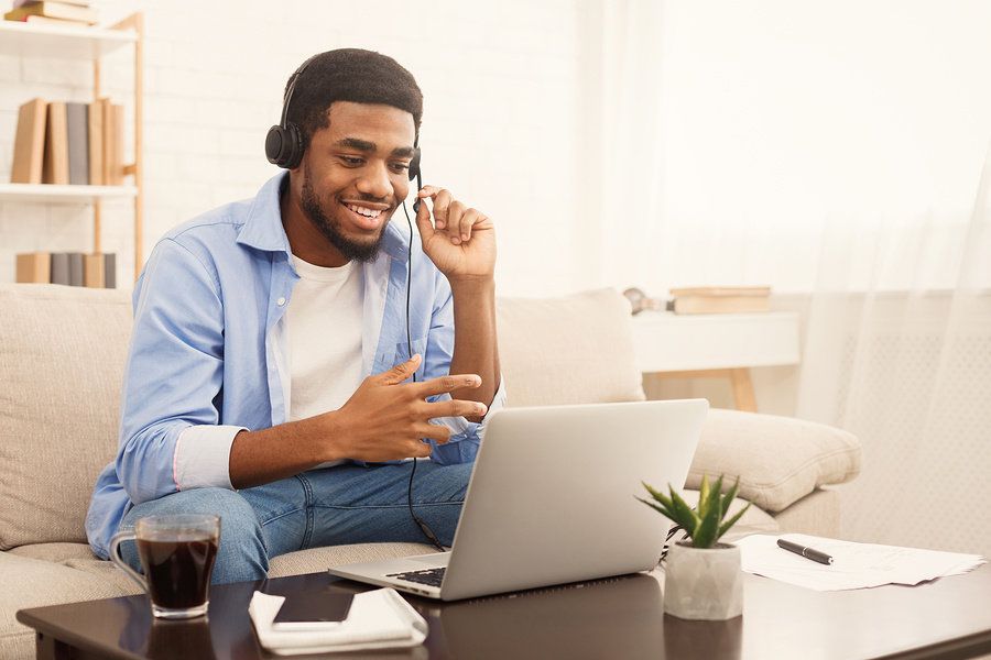 Man preparing for a Skype interview