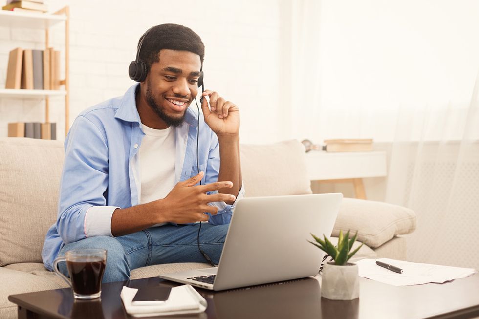 Man preparing for a Skype interview