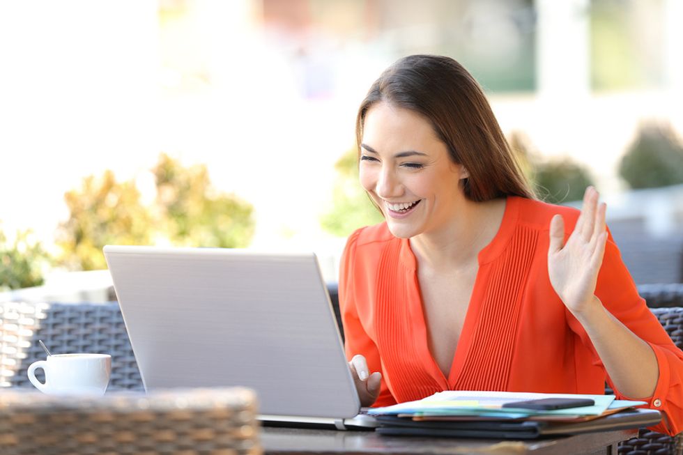 Woman smiling during her Skype interview