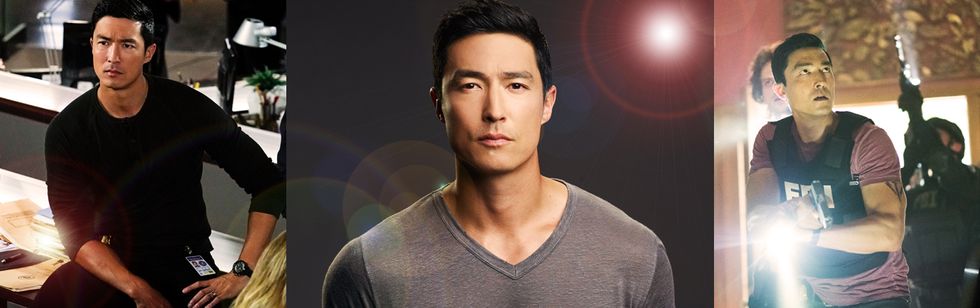 Three images of Daniel Henney in action.