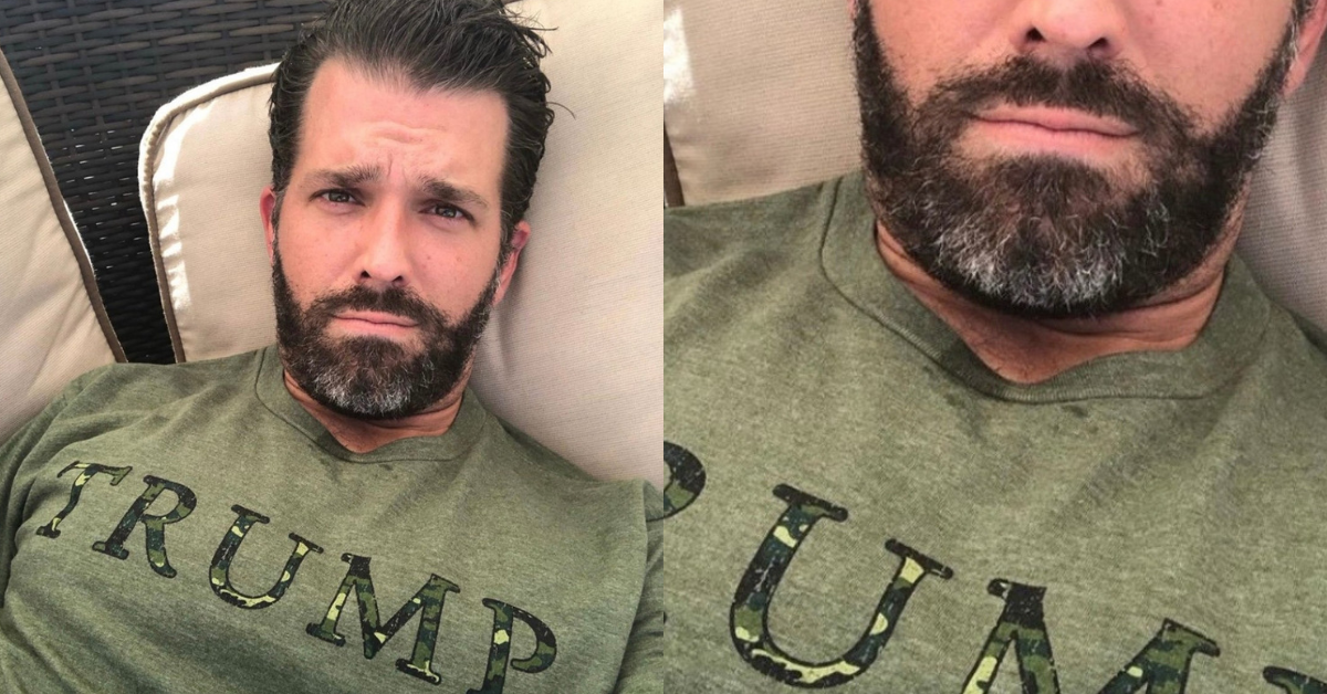 Donald Trump Jr. Is Getting Roasted After Sporting An Army-Style Trump Shirt With A Mystery Stain On It