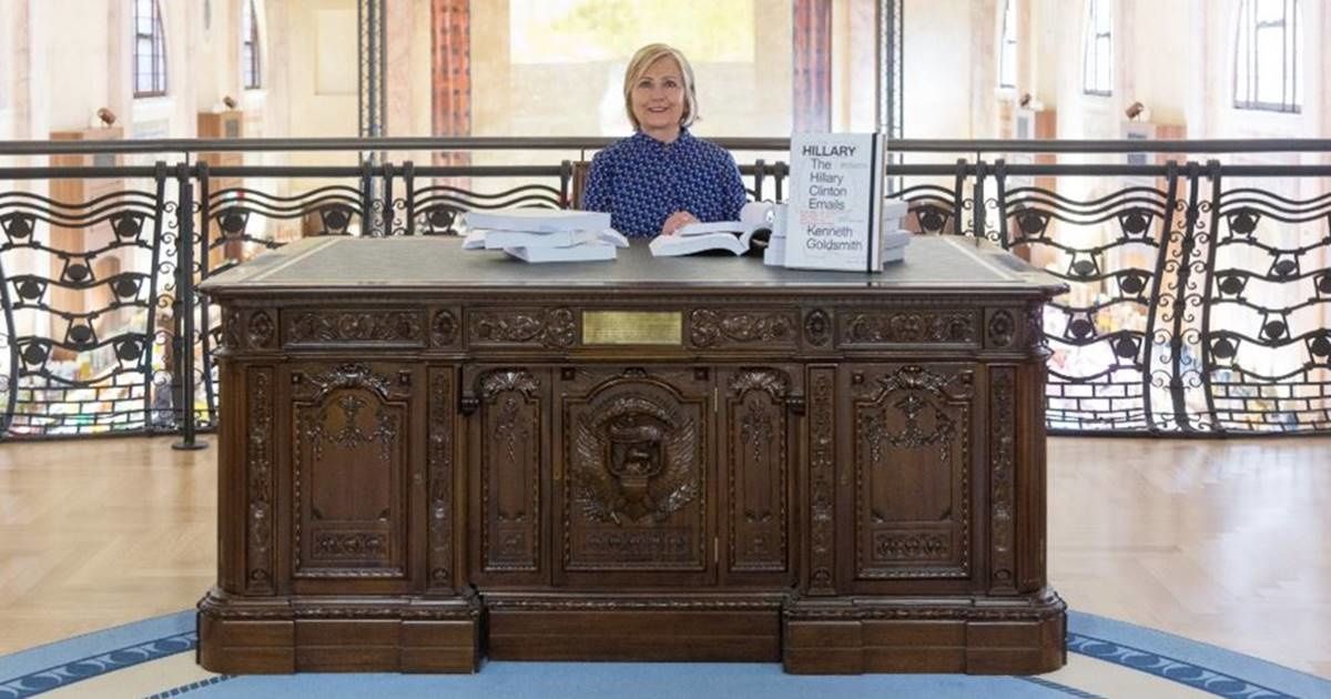 Hillary showed us what might have been as she sat at an Oval Office desk at an art exhibit