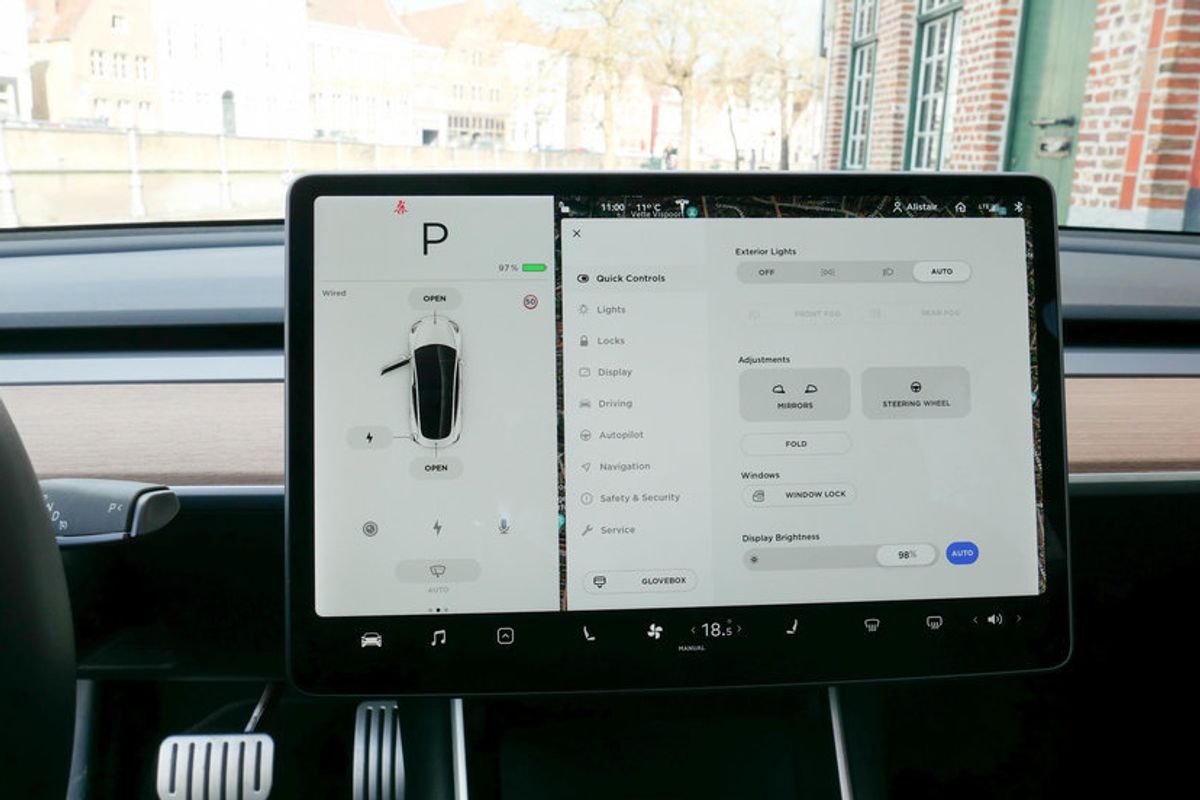 Photo of the touch screen of a Tesla Model 3