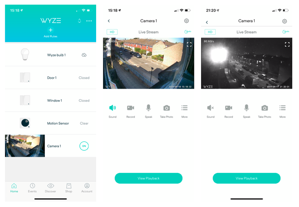 Wyze smartphone app screenshots