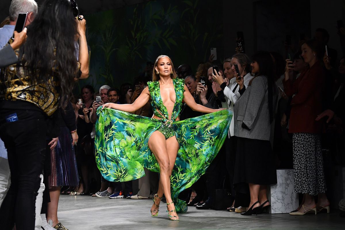 Jennifer Lopez Closed the Versace Show in Jungle Print Dress