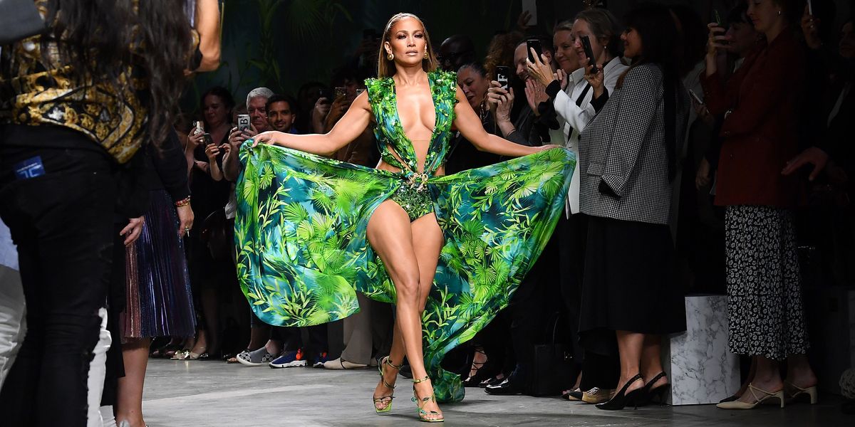 J. Lo Closed Versace Show in Iconic Jungle Print Dress