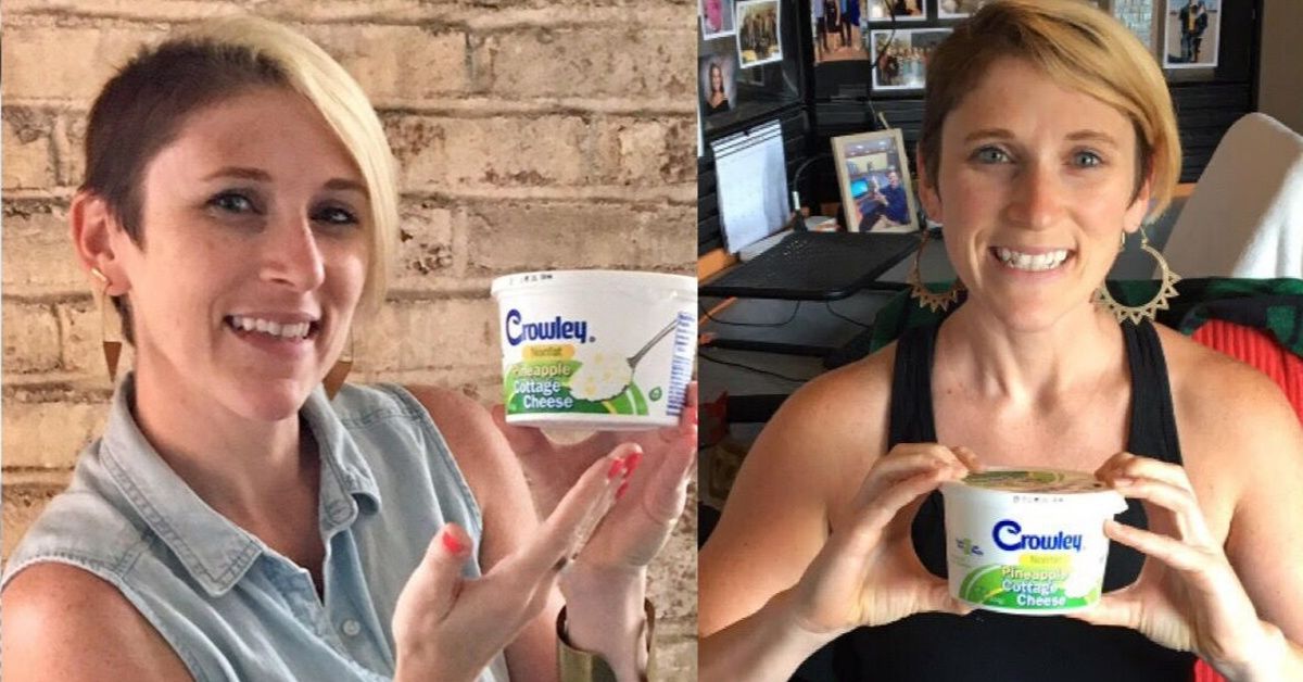 Woman Holds Anniversary Photoshoot With Cottage Cheese Left In The Office Fridge For Seven Years
