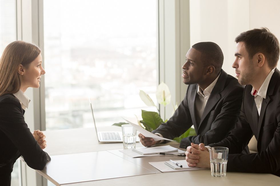 Job candidate realizing interview isn't going well