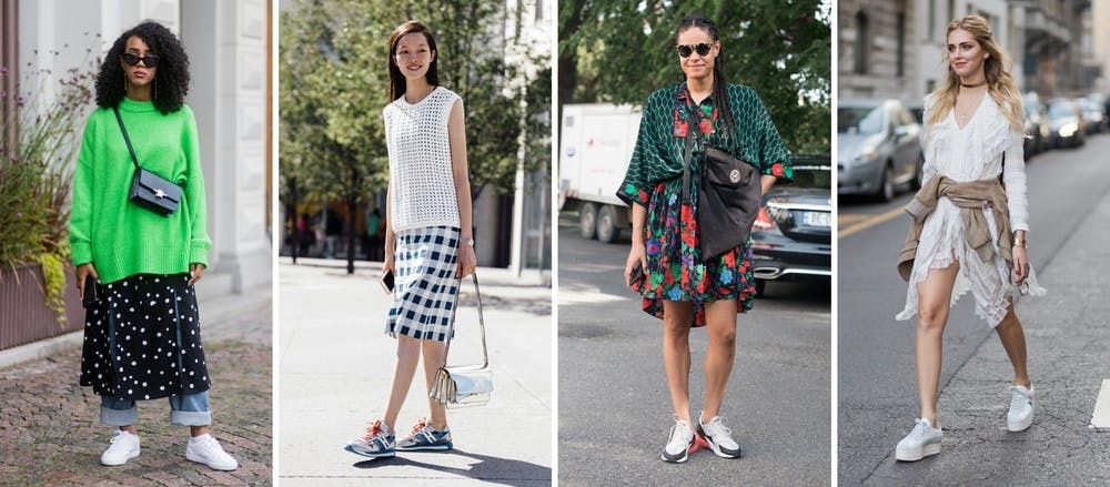 sneakers with skirts and dresses