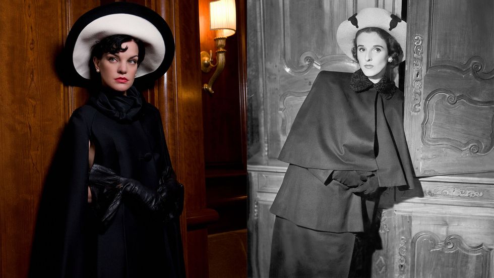 Pauley Perrette of Broke in hat and cape as Truman Capote swan Babe Paley
