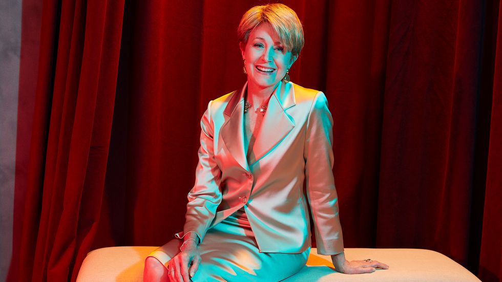 Jane Pauley of CBS Sunday Morning in silver suit