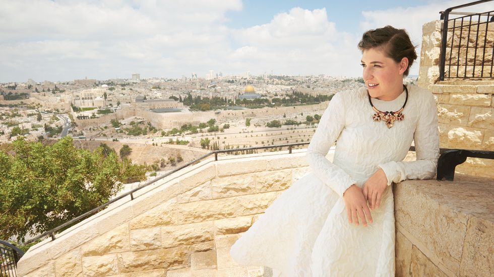 Mayim Bialik of The Big Bang Theory overlooking the Old City of Jerusalem
