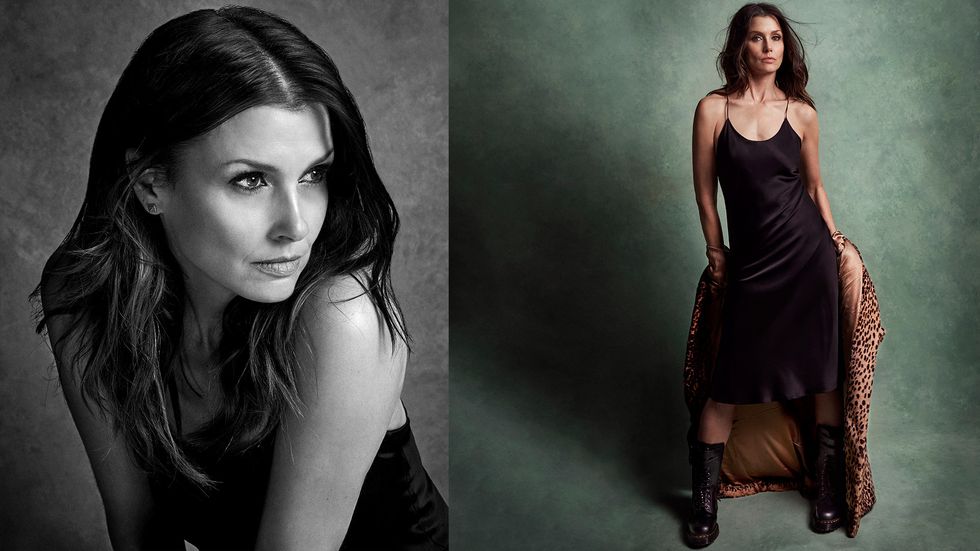 Bridget Moynahan wearing faux fur leopard coat