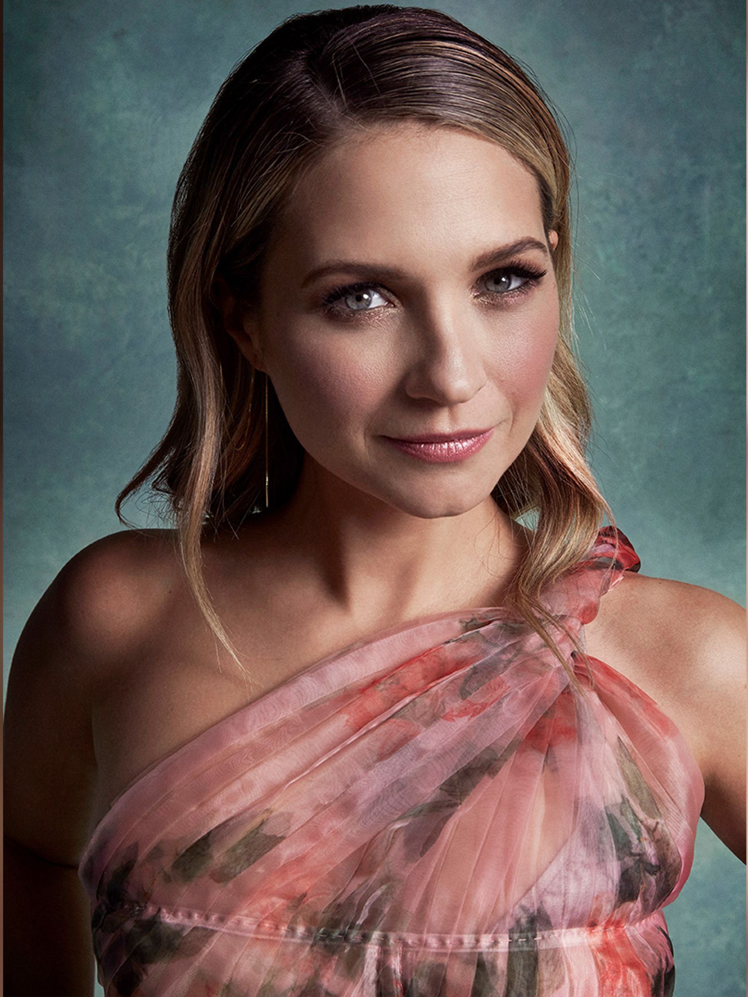 Vanessa Ray natural makeup pink floral dress