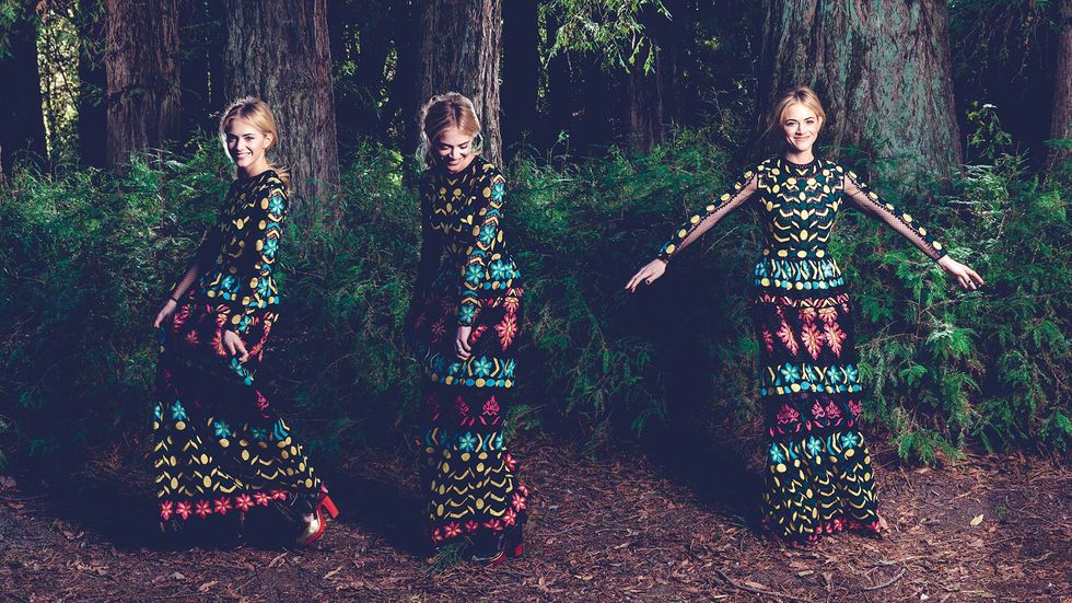 Emily Wickersham in beautiful print dress