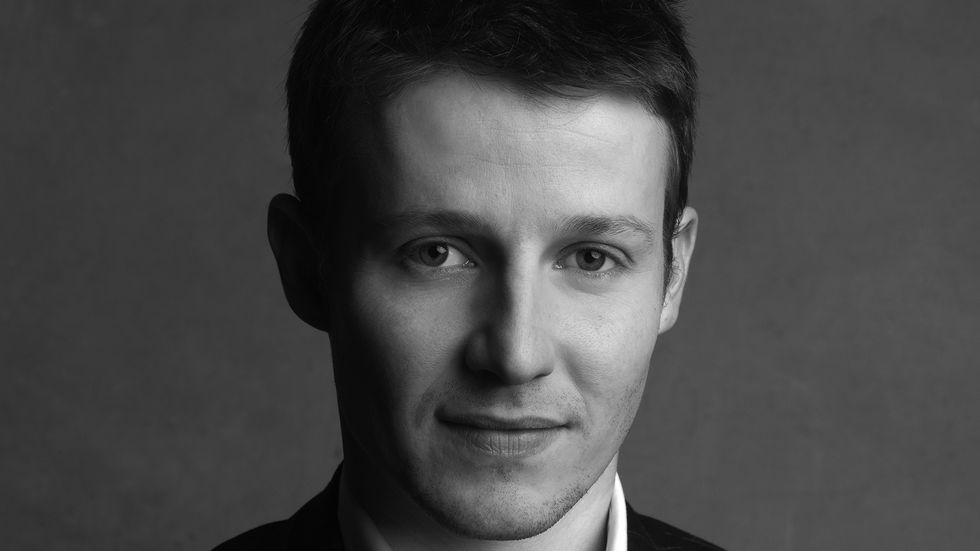 Will Estes close up in black and white