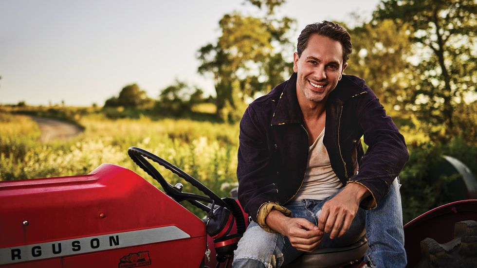 Thomas Sadoski on red tractor