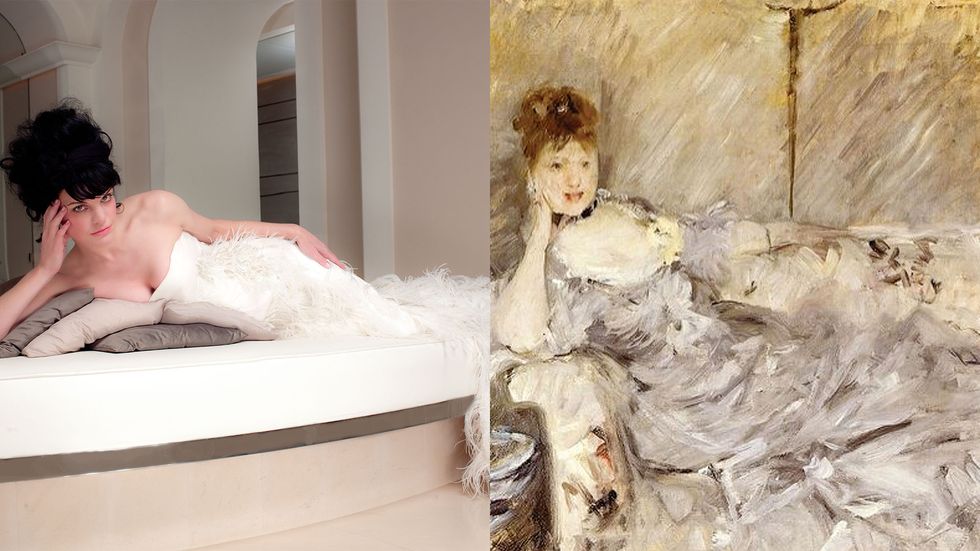 Pauley Perrette of Broke as Young Woman in Grey Reclining by impressionist painter Morisot