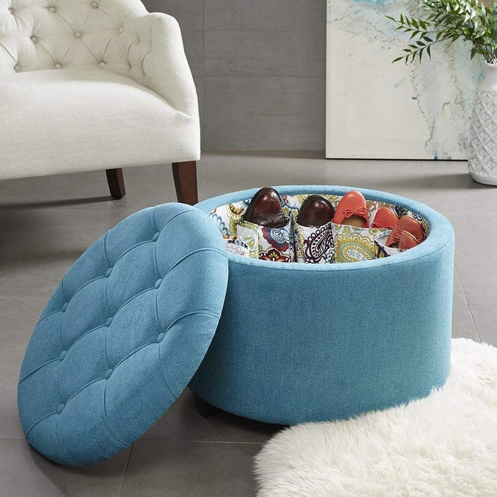 Madison Park Sasha Round Ottoman With Shoe Holder Insert 