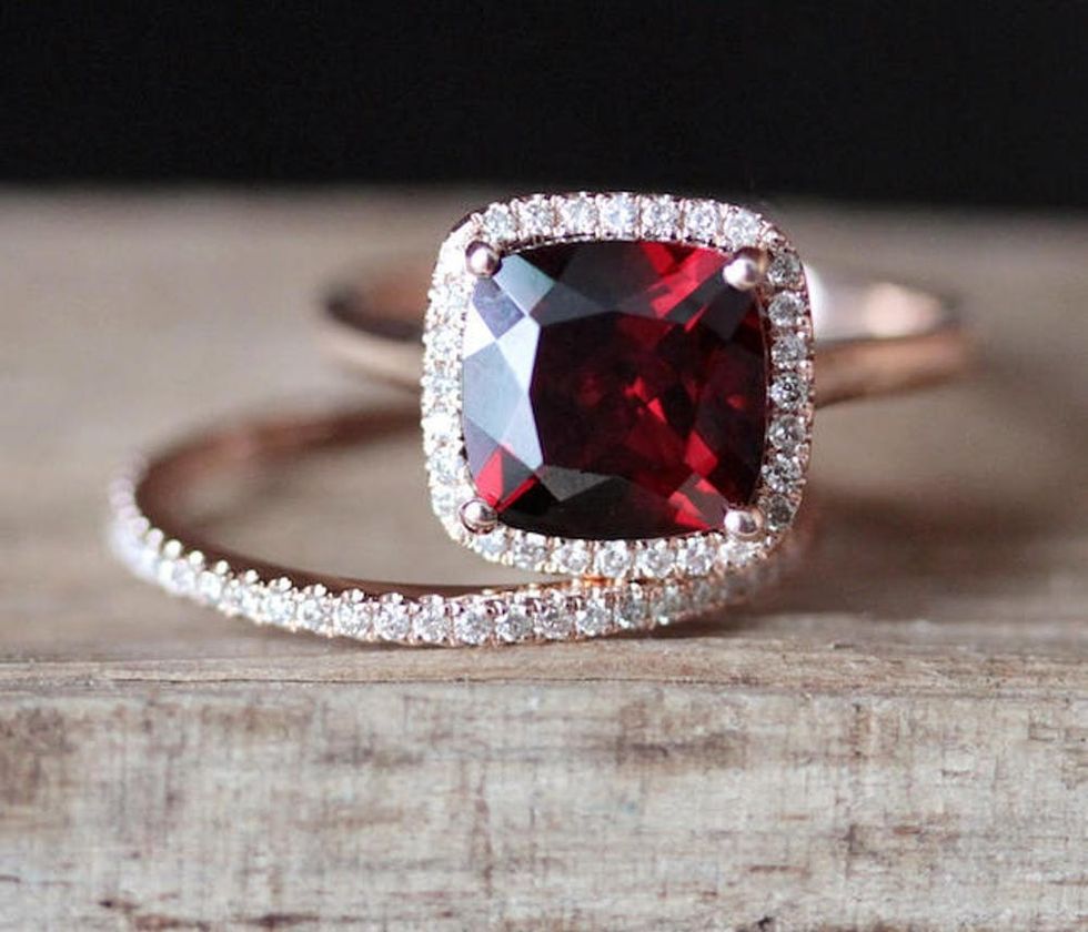 Vintage Garnet Engagement Ring Bridal Set 14k White Gold 1 36ct U6501