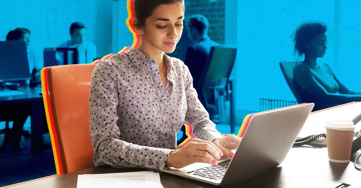 Woman typing on laptop in a coworking space in Nashville