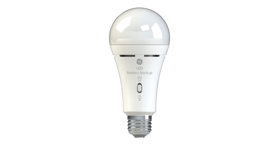 The GE LED+ Battery Backup light bulb against a white background
