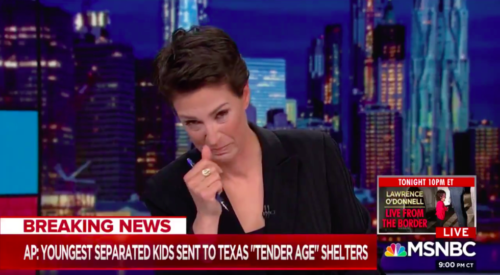 Rachel Maddow Just Broke Down in Tears as She Read About Trump's 'Tender Age' Detention Centers Live on Air