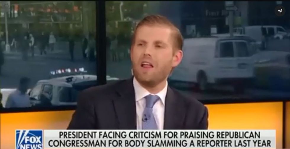 Eric Trump Is Getting Dragged for Defending His Father's Praise of a Congressman Who Bodyslammed a Reporter After Claiming Liberals Are Violent
