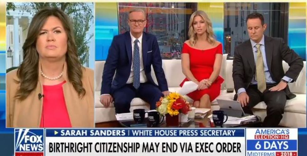 Sarah Sanders Went on 'Fox & Friends' to Slam Democrats Over Immigration, and One of the Hosts Just Called Her Out on Her Lie