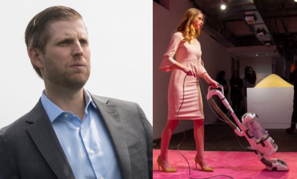 Eric Trump Is Getting Dragged for His Questionable Response to a New Art Exhibit Featuring an Ivanka Trump Look-a-Like Vacuuming Bread Crumbs