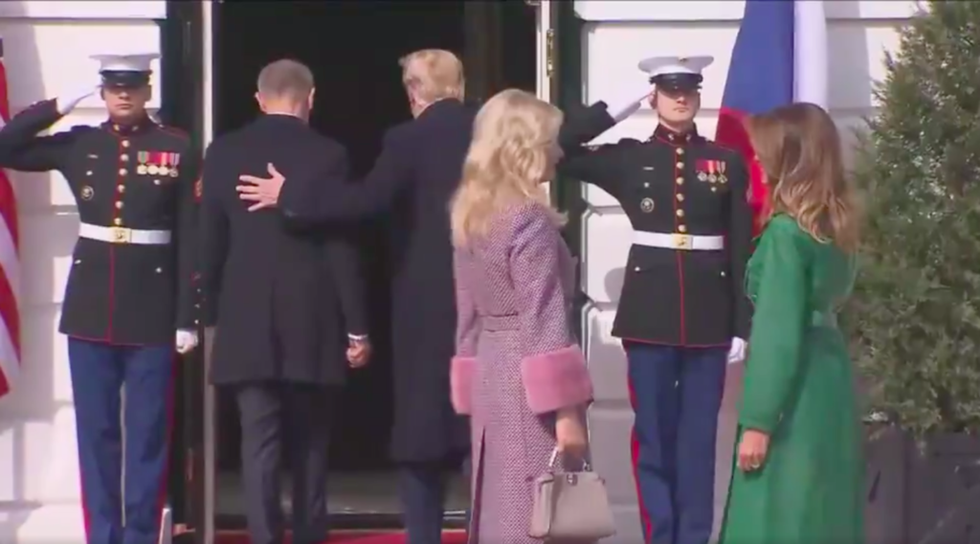 Awkward Video of Donald Trump Walking Into the White House With the Prime Minister of the Czech Republic Leaving Their Wives Outside Is Peak Trump