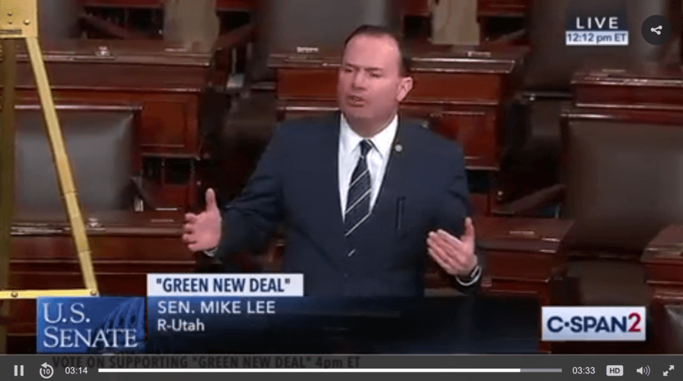 Republican Senator Just Used Pictures of Ronald Reagan Riding a Velociraptor and Luke Skywalker Riding a Tauntaun in a Bonkers Speech Against the Green New Deal