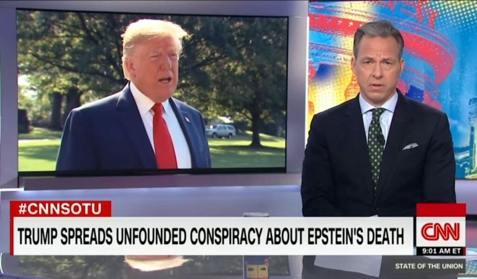 Jake Tapper Calls Donald Trump Out for Retweeting a Conspiracy Theory Tying Jeffrey Epstein's Death to the Clintons