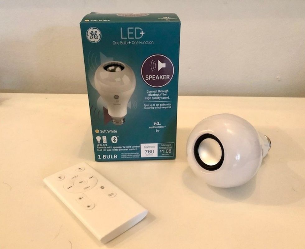 The GE LED Speaker Bulb with its controller