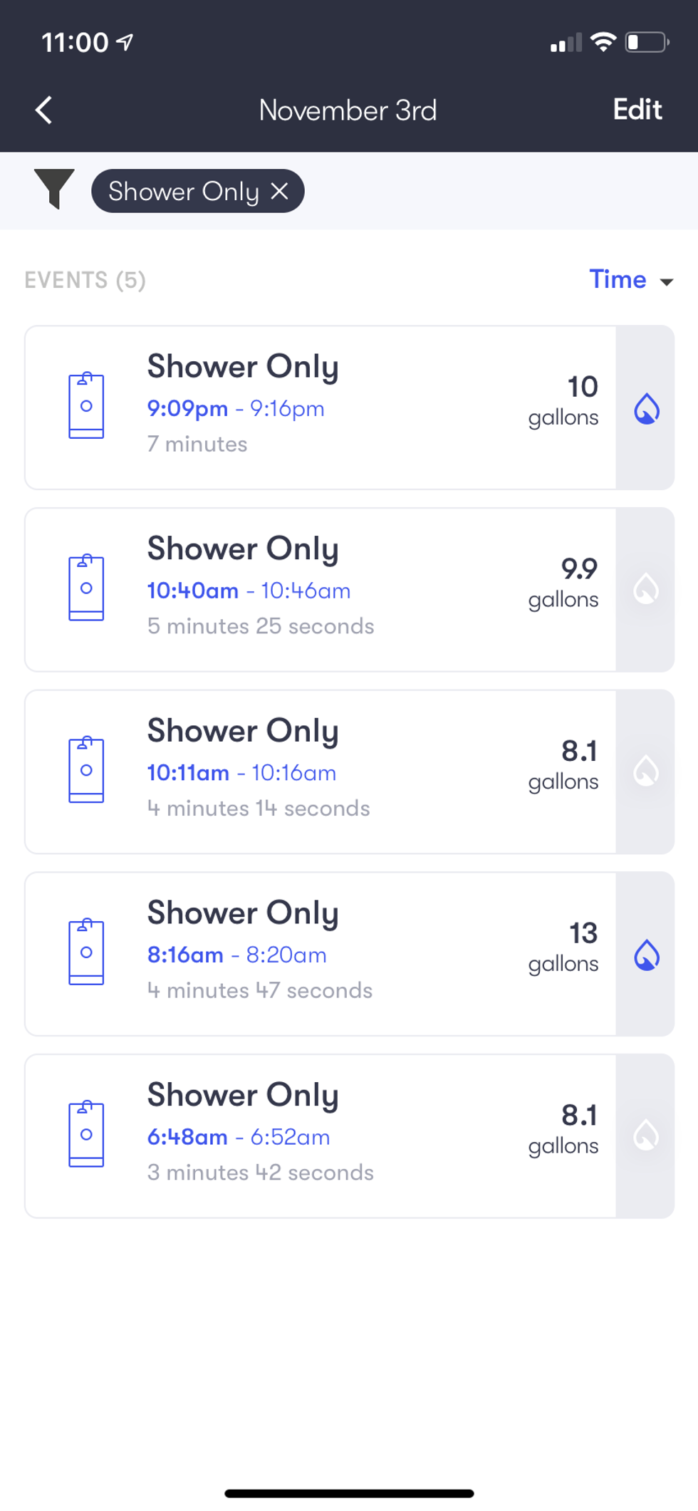 Screenshot of phyn app verifying water fixtures used in home.