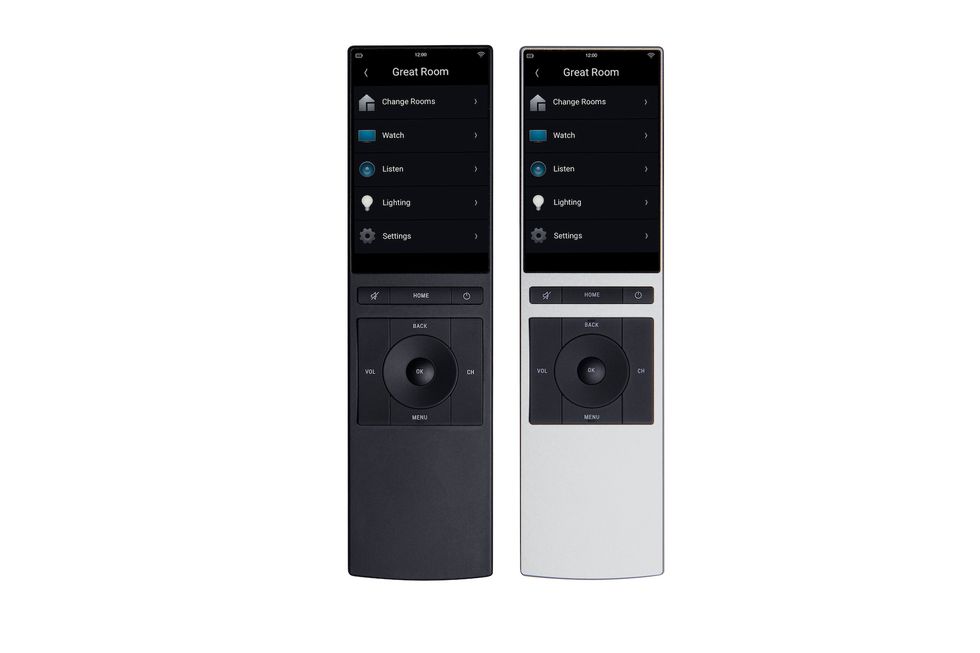 Two Neeo remotes, one in black and one in silver side by side
