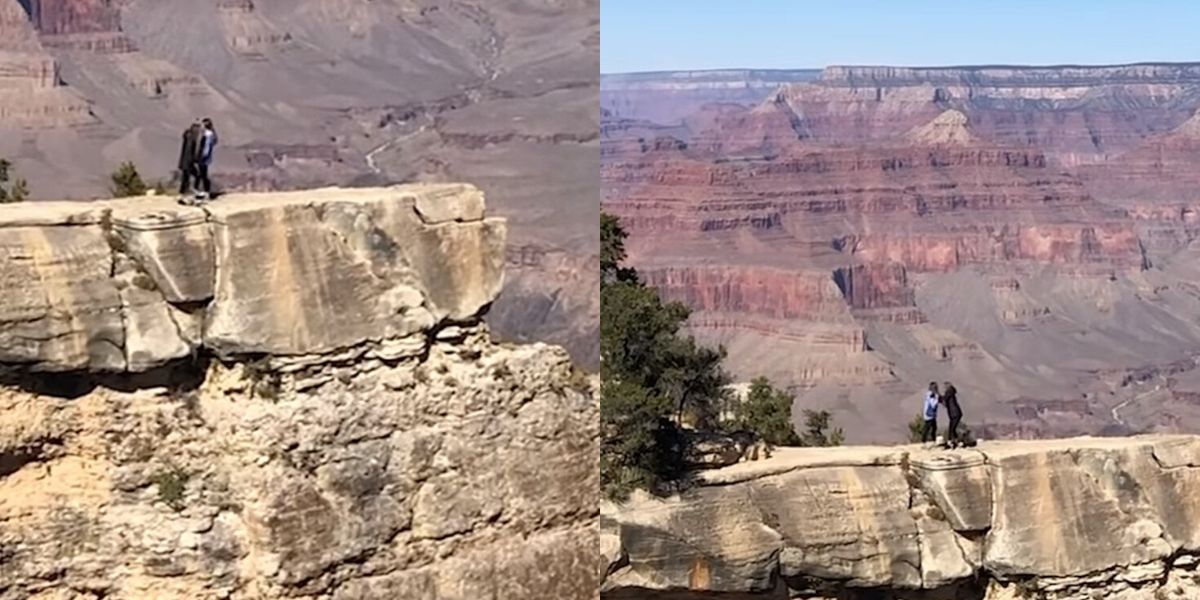 Woman Caught On Camera Nearly Falling Off Grand Canyon Ledge After ...