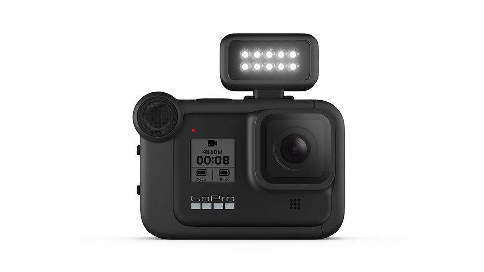 The GoPro Hero8 camera in black against a white background