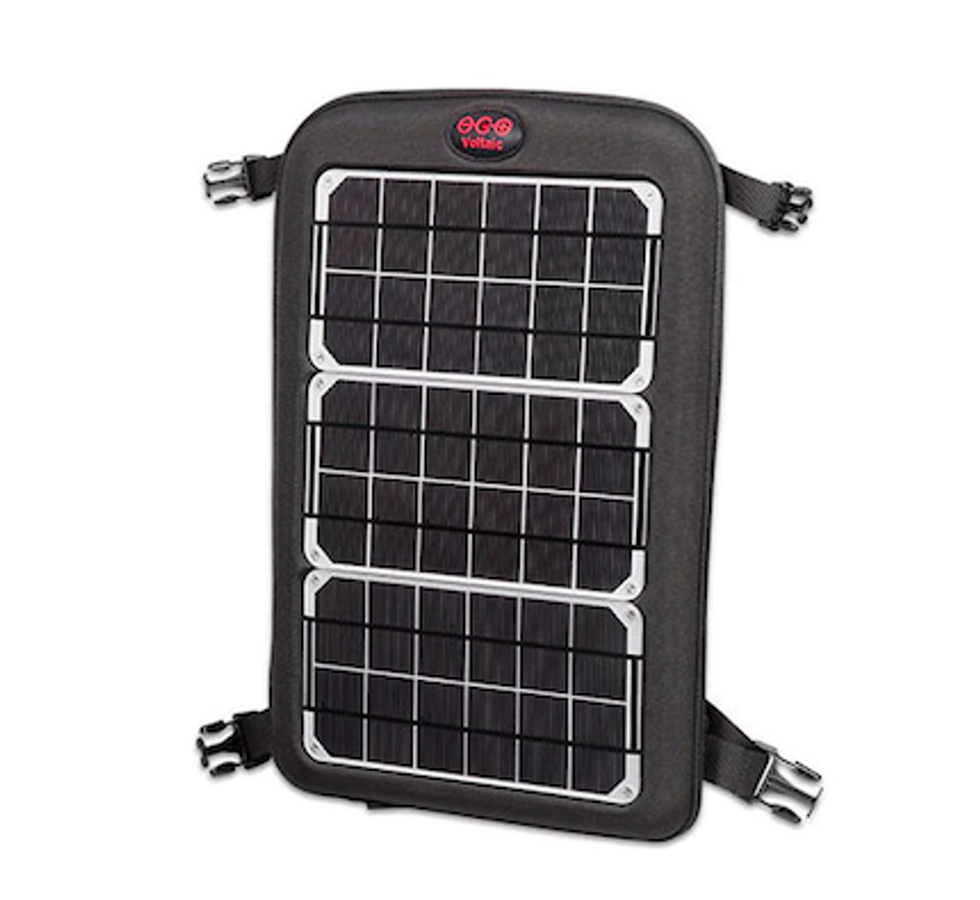 The Voltaic Fuse 10W Solar Charger in black against a white background