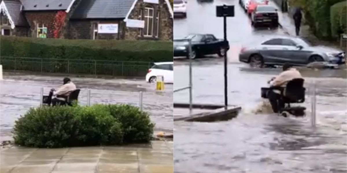 Woman Goes Viral After Being Filmed Driving Her Mobility Scooter Through Severe Flood Waters