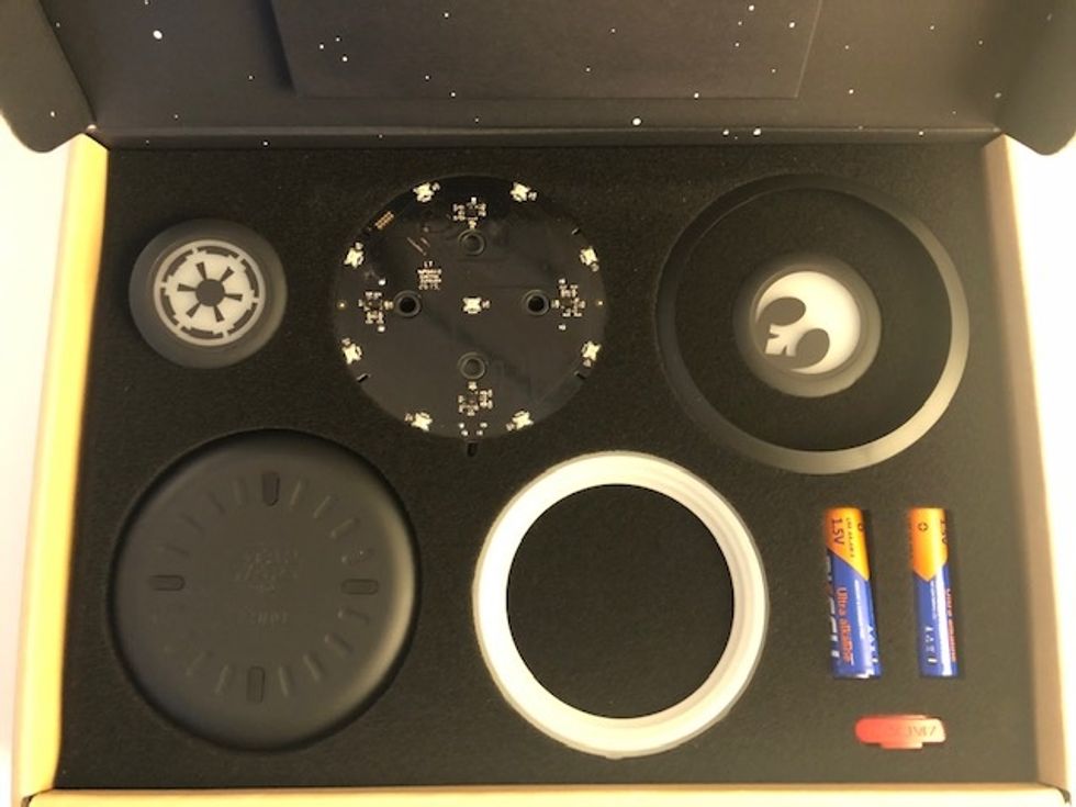 The parts to make the controller inside a box with the Kano Star Wars COding Kit