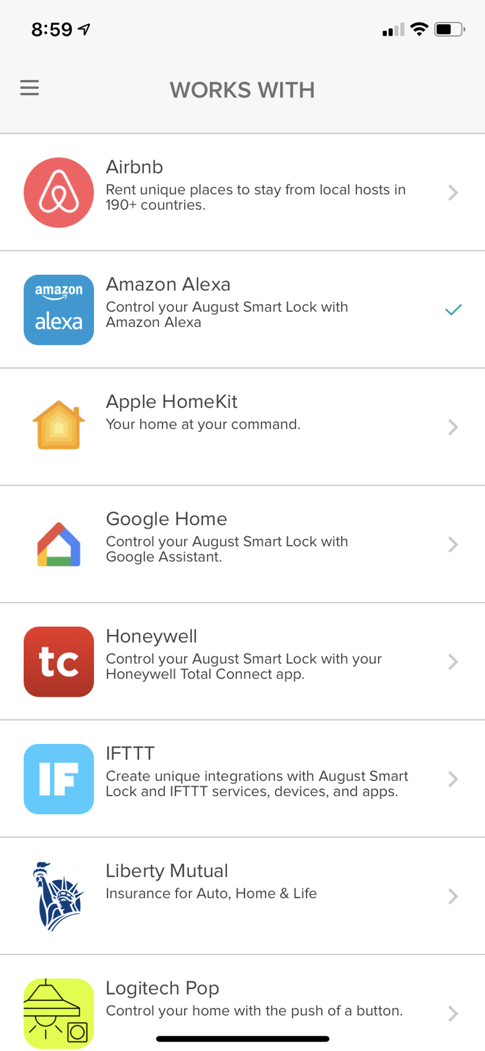 photo of what works with august devices in August app.