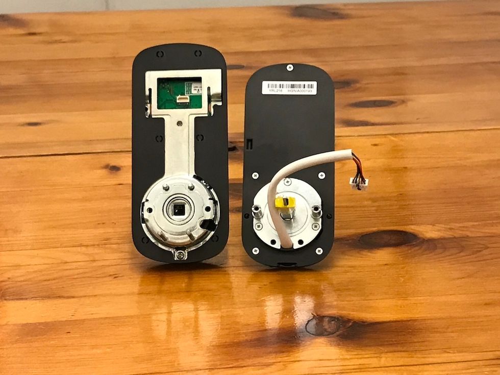 Photo of the backside of Yale Assure Lever Lock units, front and back.