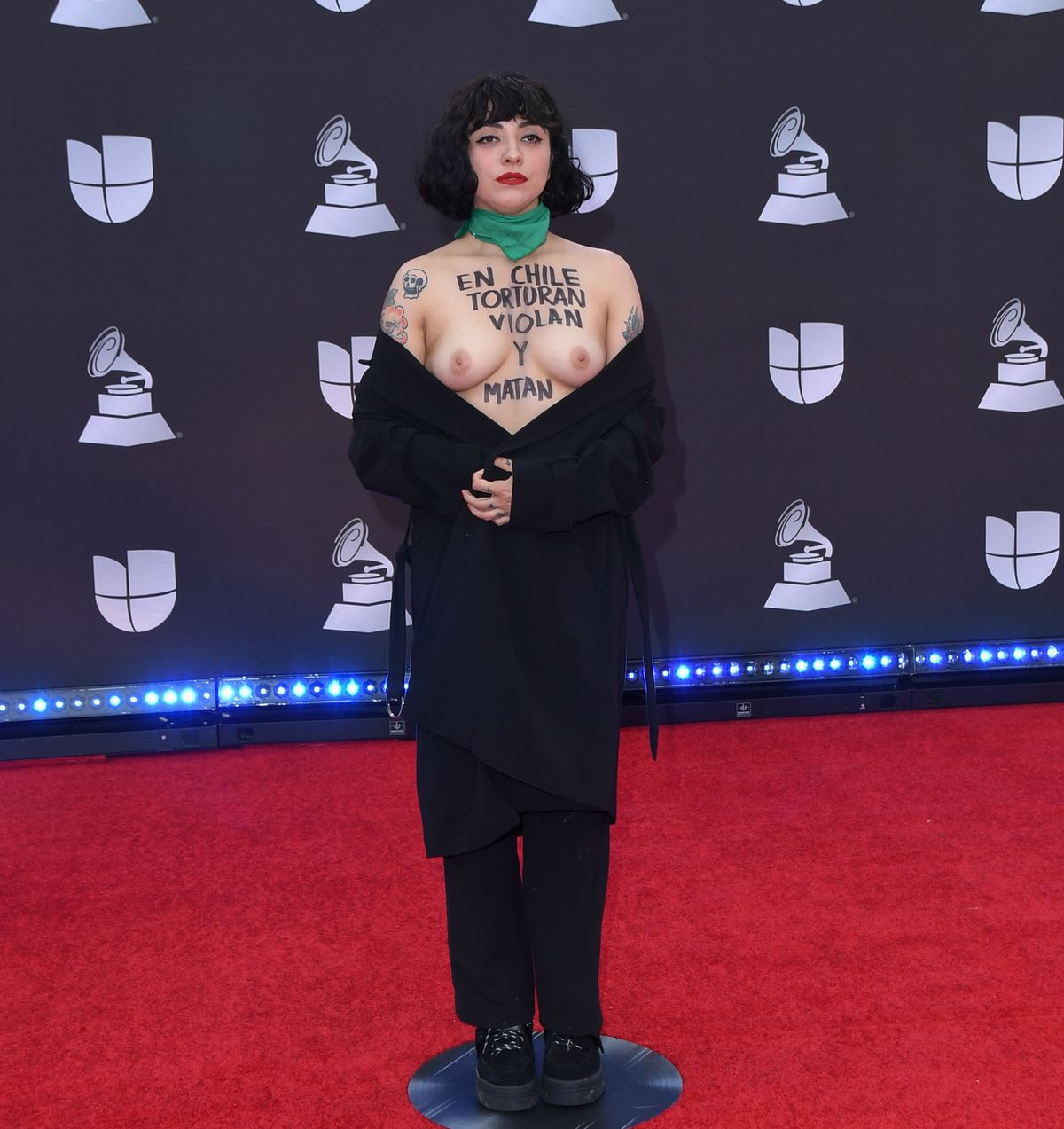 Mon Laferte staged a topless protest against the violence in Chile.