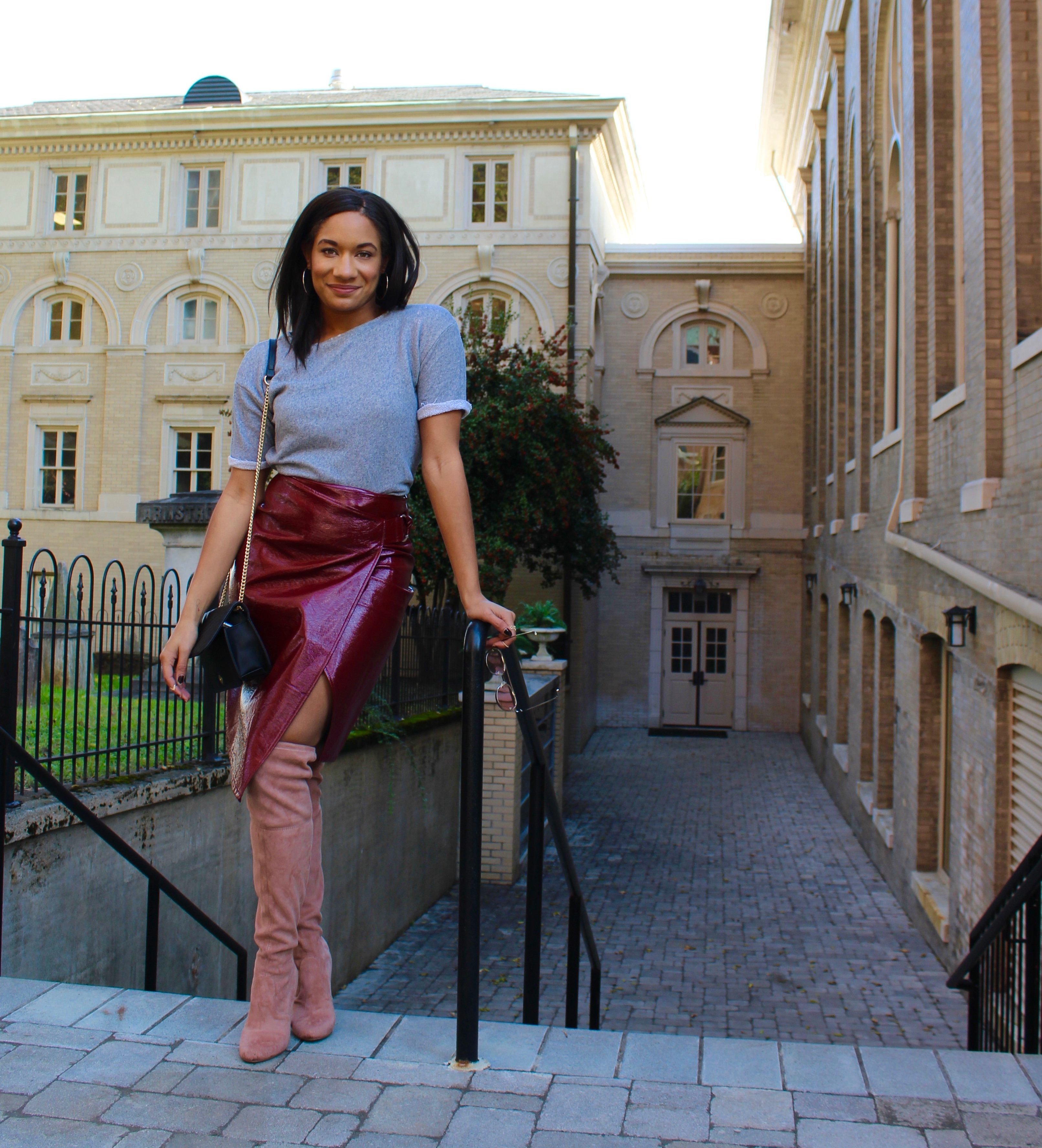 Burgundy leather hotsell skirt theory