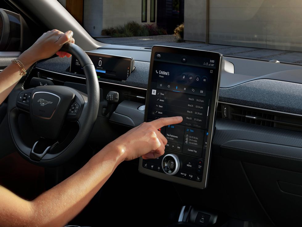 2021 Ford Mustang Mach-E infotainment screen steering wheel dashboard