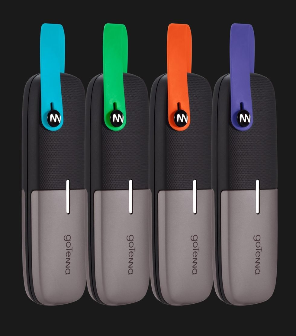 GoTenna Mesh with handles in blue, green, red and purple
