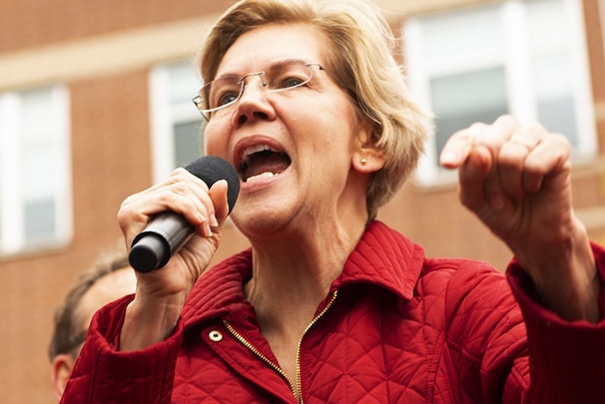 Sen. Elizabeth Warren speaks to striking Chicago teachers on Oct. 22, 2019.