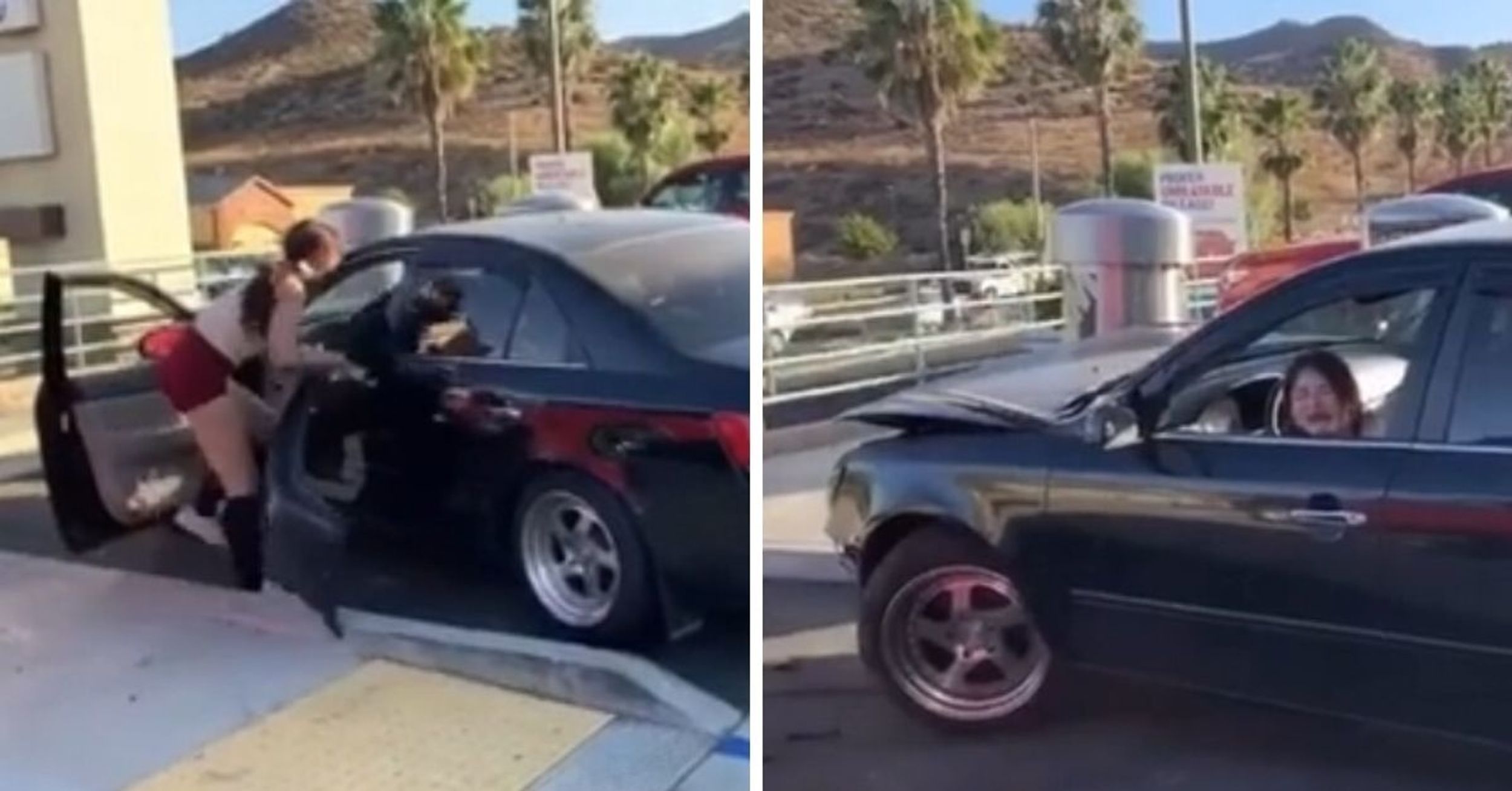 Woman Has Unhinged Meltdown After Guy Blocks Her In Parking Spot For Hitting His Car