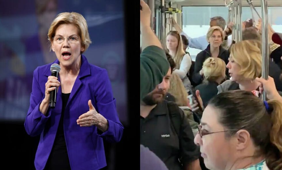 Elizabeth Warren Just Held a Town Hall in a Crowded Shuttle Bus at DC's Most Chaotic Airport and People are Cheering